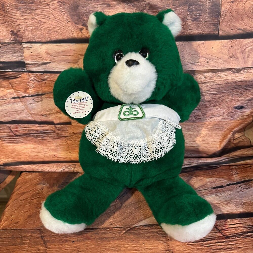 Vintage 1984 Pioneer Seed Paw Pals Green Bear Animal Fair Advertising Plush RARE